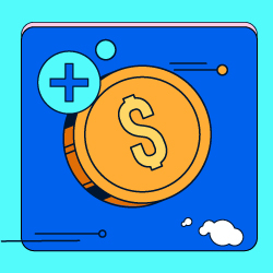 Vector de una moneda con un signo de más