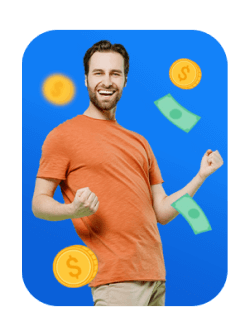 Hombre emocionado por la campaña Descarga, Usa, Gana y Repííítela